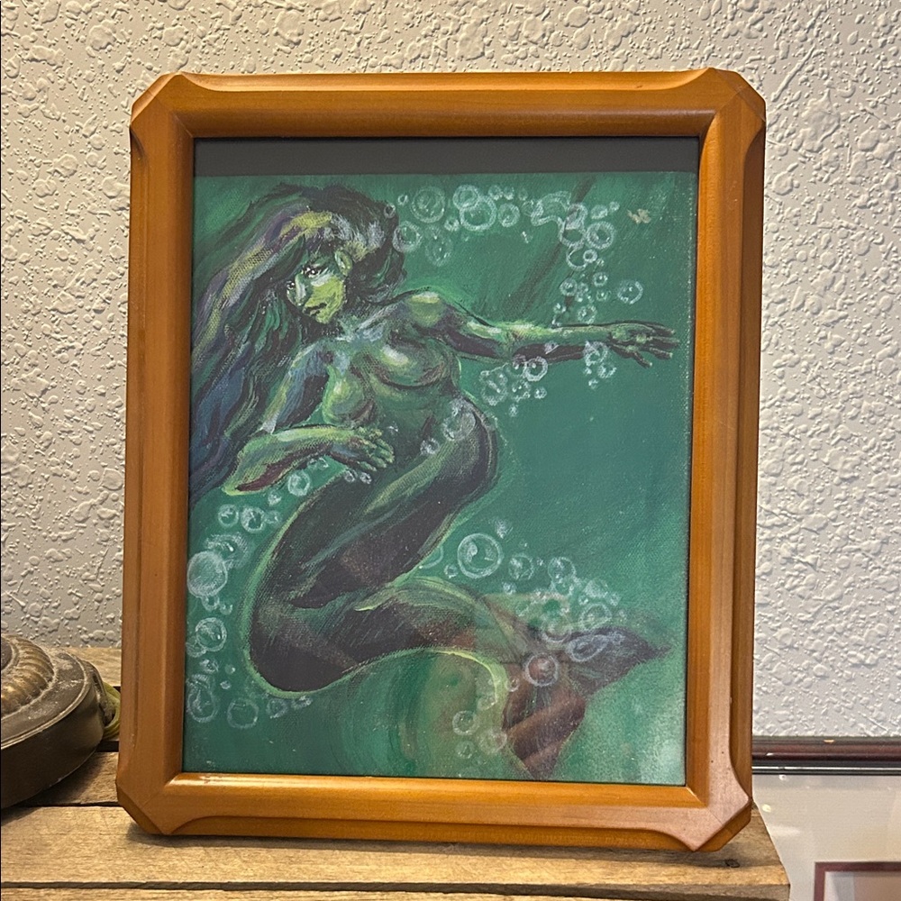 Mermaid Art Print in Wooden Frame Moody Mermaid